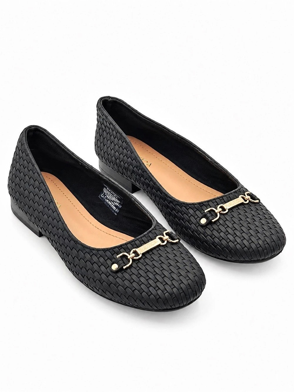 Nautica Montoya Flats Womens 8.5 Black Basketweave Faux Leather Comfort Loafers